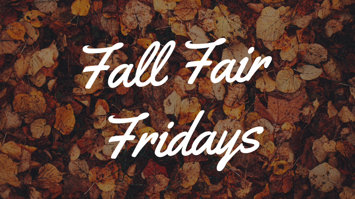 Fall Fair Fridays banner over an image of autumn leaves